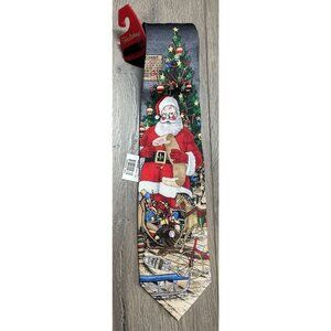 Mens Christmas Holidays 100% Silk‎ Tie Santa Toys Checklist Tree NEW with TAGS